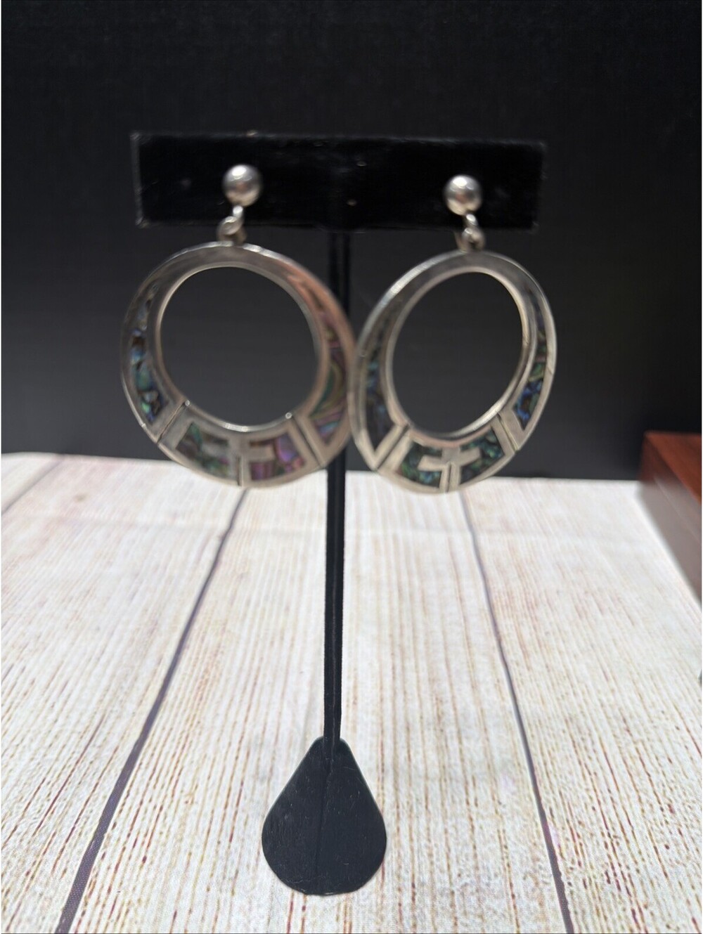 Sterling Silver Made In Mexico Mother Of Pearl Screw On Hoop Earrings